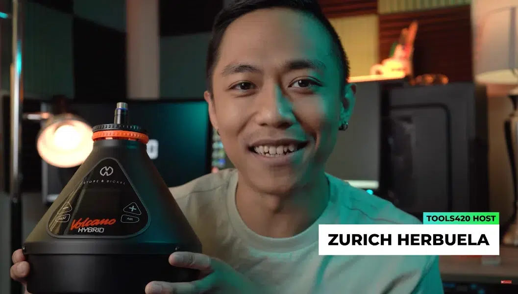 zurich tools420 youtube host holding the volcano hybrid